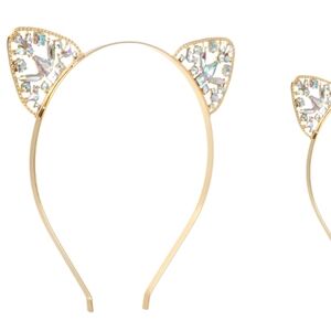 Unique Bargains Women's ElegantFaux Diamond Cat Ears Headband6.30"x6.10'Gold NWT
